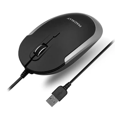 Image of Macally Silent Wired Mouse Slim &amp; Compact USB for Apple Mac or Windows PC Laptop/Desktop Designed with Optical Sensor DPI Switch Simple Comfortable Computer (White)