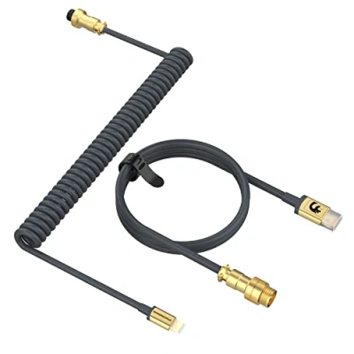 Image of MAMBASNAKE C02 Coiled Keyboard Cable, Pro Custom USB C Cable for Mechanical Keyboard, Double Sleeved TPU Spring Gaming Type to A, Detachable Gold Aviation Connector Grey