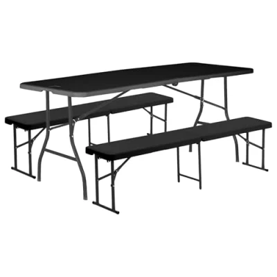 Image of Black Folding Table &amp; Bench Set 180cm (6ft) By Harbour Housewares