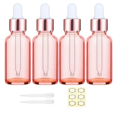 Image of Apstaqeoo 4PCS 50ML Rose Gold Glass Dropper Bottles Empty Bottle with Pipette Refillable Sample Tincture Cap for Essential Oil Aromatherapy Perfume Laboratory
