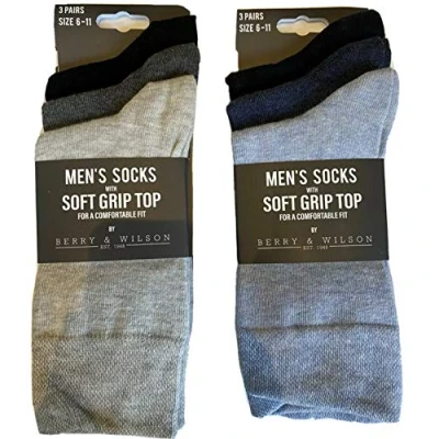 Image of BERRY &amp; WILSON *** 6 PAIRS MENS LOOSE SOFT GRIP TOP COMFORT FIT SOCKS