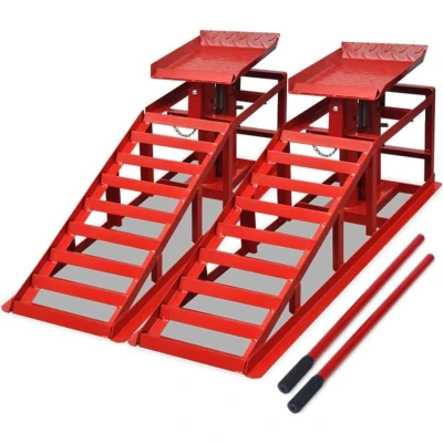 Image of vidaXL Car Repair Ramps 2 pcs Red Steel