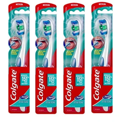 Image of 4 x Colgate 360 Whole Mouth Clean Toothbrush with Tongue Cleaner MEDIUM