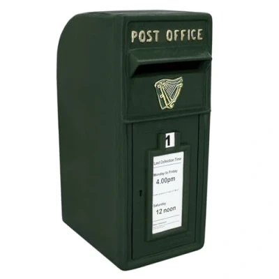 Image of Post Box Irish Cast Iron Wall Mounted Wedding Authentic Pillar Replica Lockable Office Letter Green