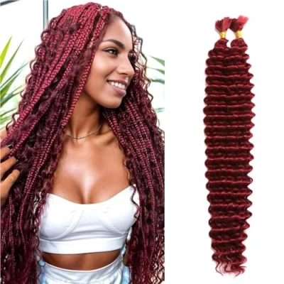 Image of 22 inch Deep Wave Bulk Braiding Hair For Women 90G Wet And Wavy Boho Braids Mixed Synthetic Micro Water Crochet Twist (BUG#, (2 Bundles))