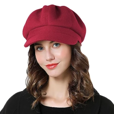 Image of Superora Women Beret Newsboy Hat French Wool Cap Classic Autumn Spring Winter Hats Red
