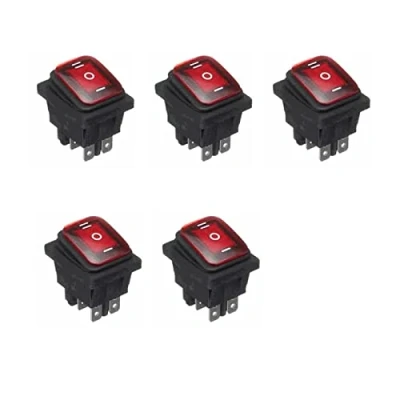 Image of WANGCL 5PCS LED Waterproof Toggle Switch 12V ON/OFF/ON 3 Position Rocker Buttons 6 Pins for Car Boat Truck KCD4 Red