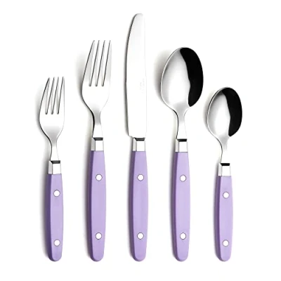 Image of ANNOVA Silverware Set 20 Pieces Stainless Steel Cutlery Color Handle with Rivet/Retro Flatware 4 x Dinner Knife; Fork; Salad Spoon; Dessert Spoon(Light Purple)