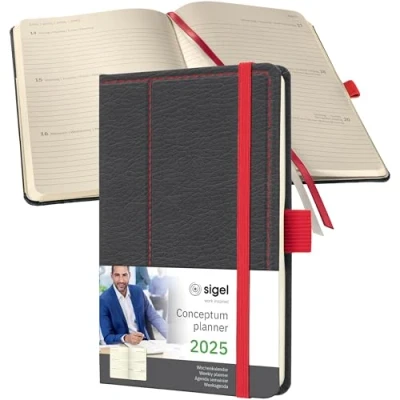 Image of SIGEL C2556 Conceptum Weekly Planner 2025, Design Grey red, 9,5 x 15 cm, hardcover, 176 Pages, Grey, red