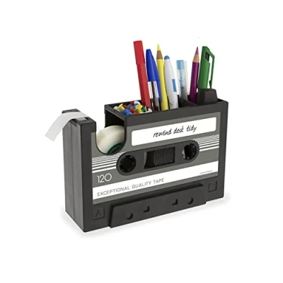 Image of Tape Dispenser with Pen Holder, The Retro Cassette Heat Dispenser, Cute Roll Holder 1 Roll, Paperclips Holder,Stationery Desk Tidy Container, Office Stationery Storage,Great Gifts