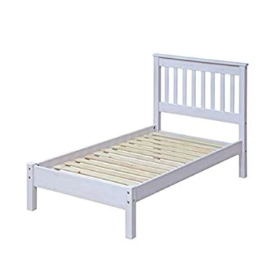 Image of Home Source Corona Single Bed Frame, 3ft Solid Wood Slatted Bedstead Wooden Headboard, White