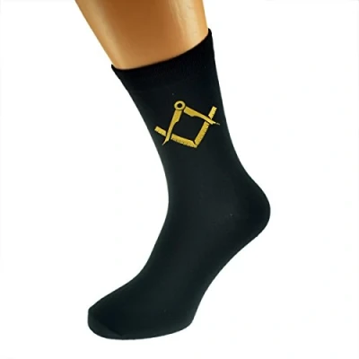 Image of Gold Masonic No G Design Vinyl Print Mens Black Socks Adult Size UK 6 12 Euro 39 46 X6N342