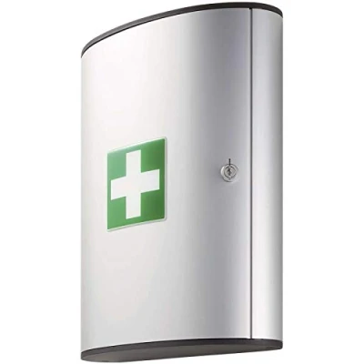 Image of Durable First Aid Box Large Includes Cross Sticker, Cylinder Lock, 2 Keys and Mounting Kit Silver Holds 72 Components SUpplied Empty