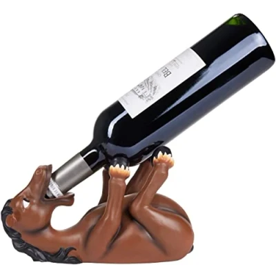 Image of BRUBAKER Wine Bottle Holder Thirsty Horse Drunk Animals Stand Funny Decorative Figurine Hand Painted Bar Accessories Decoration Gift for Riders