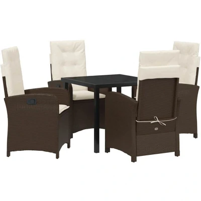 Image of vidaXL 5 Piece Garden Dining Set with Cushions Brown Poly Rattan