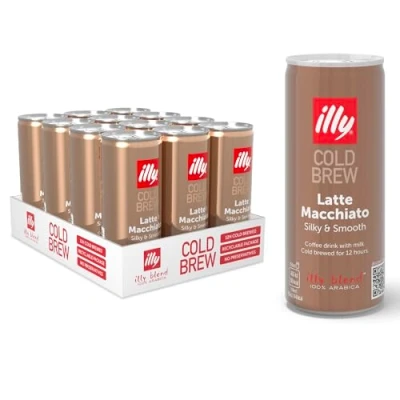 Image of illy Cold Brew Coffee, Latte Macchiato, Ready to Drink Can, Iced Pack of 12 x 250ml Can