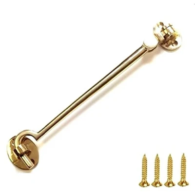 Image of TERF® 150mm Heavy Duty Polished Brass Cabin Door Hook and Eye Lock (6 inch) Cabinet Latch including Fixing Screw For Gate Window Closet Shed Pack of 1
