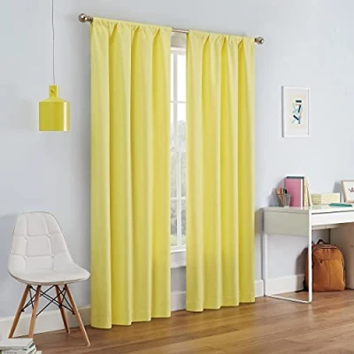 Image of Eclipse Modern Blackout Thermal Rod Pocket Window Curtain for Bedroom or Living Room (1 Panel), Polyester Microfiber Fabric, Lemon, 42 in x 84