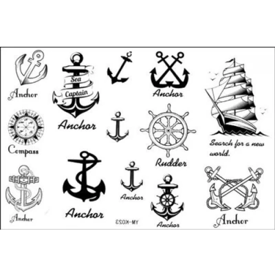 Image of InterRookie Tattoo, Fashion Watertight Anchor Nautical Temporary Realistic, White/Black, Adult, 1 Piece, Body paint makeup, Item