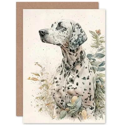 Image of Artery8 Dalmatian Dog in Field Soft Watercolour Pencil Portrait Illustration Art Birthday Sealed Greeting Card Plus Envelope Blank inside
