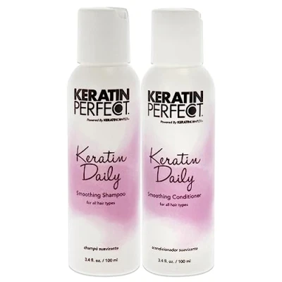 Image of Keratin Perfect Daily Travel Duo Helps Reduce Heat Damage Enhances Body and Shine Safe for Treated Hair Friendly Ideal All Types Shampoo Conditioner 2 pc