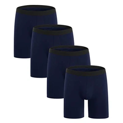 Image of ZLYC Men Long Leg Cotton Boxer Shorts Underwear, 4 Pack Blue,L