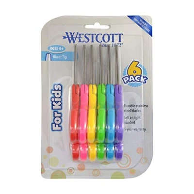 Image of Westcott 16454 Right and Left Handed Scissors, Kids&#039; Ages 4 8, 5 Inch Blunt Tip, Assorted, 6 Pack