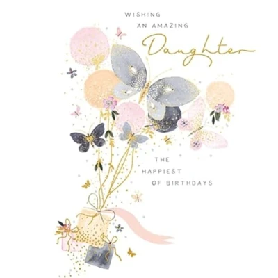 Image of Paperlink Artistic &#039;Happy Birthday&#039; Daughter Card Butterflies and Presents Gold Foil Finish