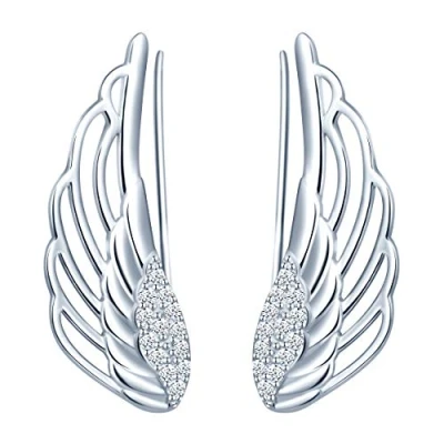 Image of Yumilok 925 Sterling Silver Ear Crawler Earrings for Women Girls Angel Wings Cuff Stud