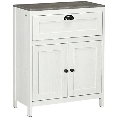 Image of kleankin Bathroom Floor Cabinet, Freestanding Storage Cupboard with Drawer, Double Door Cabinet and Adjustable Shelf, White