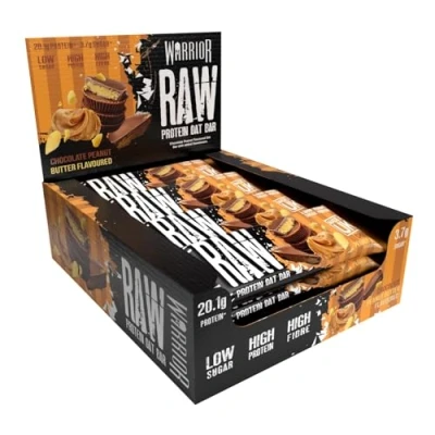 Image of Warrior Raw Protein Flapjacks 12 Bars x 75g Each Packed with 20g of Low Sugar, High in Fibre (Chocolate Peanut Butter)