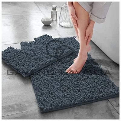 Image of GC GAVENO CAVAILIA Super Absorbent Loop Bath Mat Non Slip, Pedestal For Toilet, Mats Bathroom, Dark Grey, Regular