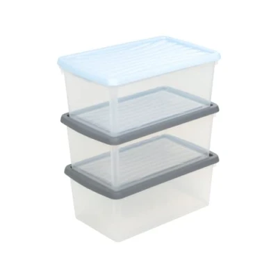 Image of Plastic Storage Boxes Strong Clear 9L Box &amp; Assorted Lid Home Office Stackable Nestable Set of 3