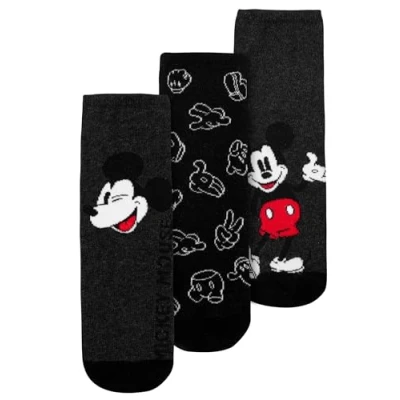 Image of Disney Mickey Mouse Socks for Men Trainers Men&#039;s Stockings Grey/Black (Pack of 3), grey/black, 43 45