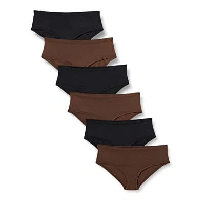 Image of Amazon Essentials Women&#039;s Mid Rise Underwear (Available in Plus Size), Pack of 6, Black/Rich Hazel, 3XL