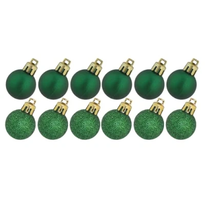 Image of Christmas Green Bauble Decoration 12 Pack 30mm Glitter/Plain Baubles 0532
