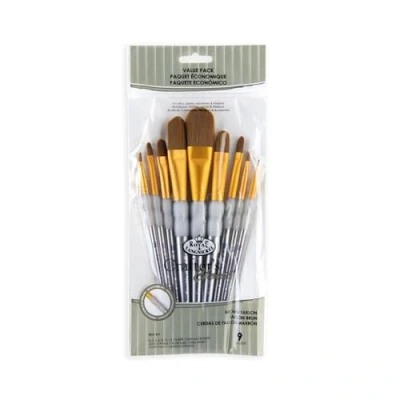 Image of Royal and Langnickel RCC 311 Crafter&#039;s Choice Flat Taklon Variety Brush Set Brown (Pack of 9)