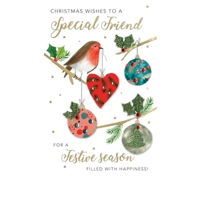 Image of Embellished Special Friend Champagne Hand Finished Christmas Greeting Card XCDC451