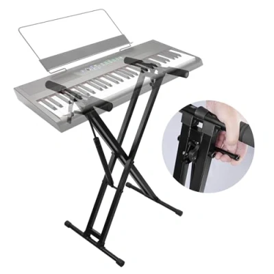 Image of GUITTO Keyboard Piano Stand Gas Spring One button Easy and Smooth Lifting Function Heavy Duty X Style Adjustable Portable Music with Locking Straps Skid proof Pads GKS 02
