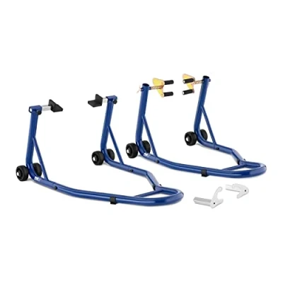 Image of MSW Motorcycle Wheel Stand Motorbike 2Pcs. Front/Rear Wheels Fork Mount 200kg MS 14 (Black, Powder Coated Carbon Steel, Each, Adaptor B3, B5, B6)