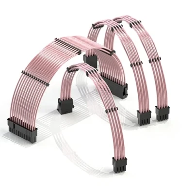 Image of LINKUP 30cm PSU Cable Extension 18AWG Oxygen Free Copper (OFC) Teflon Jacket Custom Mod GPU PC w/Comb Kit┃1 x 24 P (20+4)┃1 8 (4+4) CPU┃2 (6+2) set┃300mm Pink