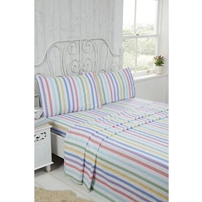 Image of Rapport Hone Candy Stripe 100% Brushed Cotton King Bedding Sheet Set