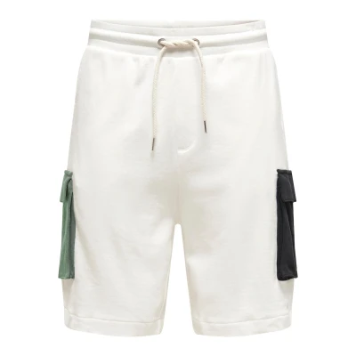 Image of Only &amp; Sons Men&#039;s Cargo Shorts Casual Cotton Knee Length Gym Run Sports Star White L