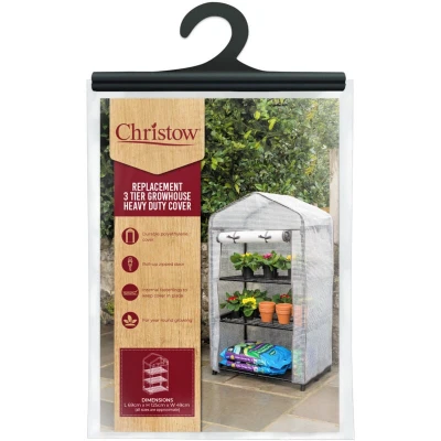 Image of CHRISTOW Greenhouse COVER Replacement 3 Tier, Reinforced Mini Growhouse Protector Three Heavy Duty ONLY, H125cm x W69cm D49cm