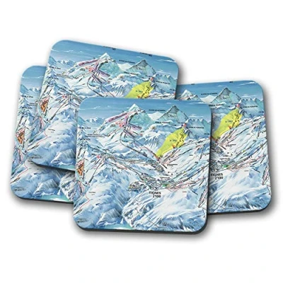Image of 4 Set Tignes Piste Map Drinks Coaster Snowboarding Ski Fun #8435