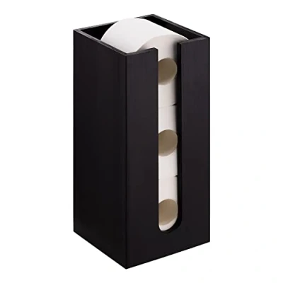 Image of Navaris Bamboo Toilet Roll Storage Narrow Free Standing Paper Tissue Holder Tower Organiser for Bathroom 3 Rolls Black