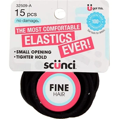 Image of SCUNCI No Damage Fine Hair Elastics Black 15 Count