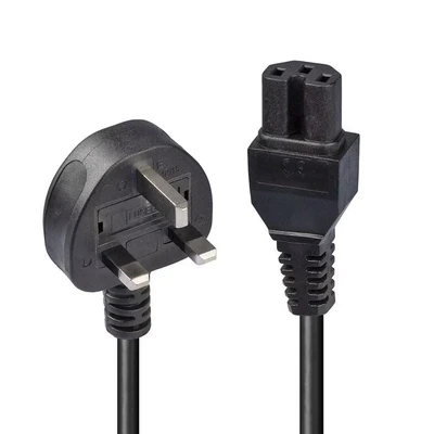 Image of LINDY 30458 2 m Mains UK 3 Pin Plug to Hot Conditioned IEC C15 Power Cable Lead Black