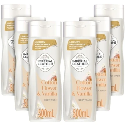 Image of Imperial Leather Cotton Flower &amp; Vanilla Moisturising Body Wash Shower Gel Signature Oil Blend, Creamy Lather, Gentle Skin Care, Bulk Buy, Pack of 6x500ml