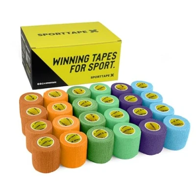 Image of 24 Rolls SPORTTAPE Self Adhesive Bandage, Cohesive Bandage Tape, Vet Wrap for Dogs &amp; Horses 5cm x 4.5m Mixed Compression Sports Stretch Wrap, Football Sock Tape Socks